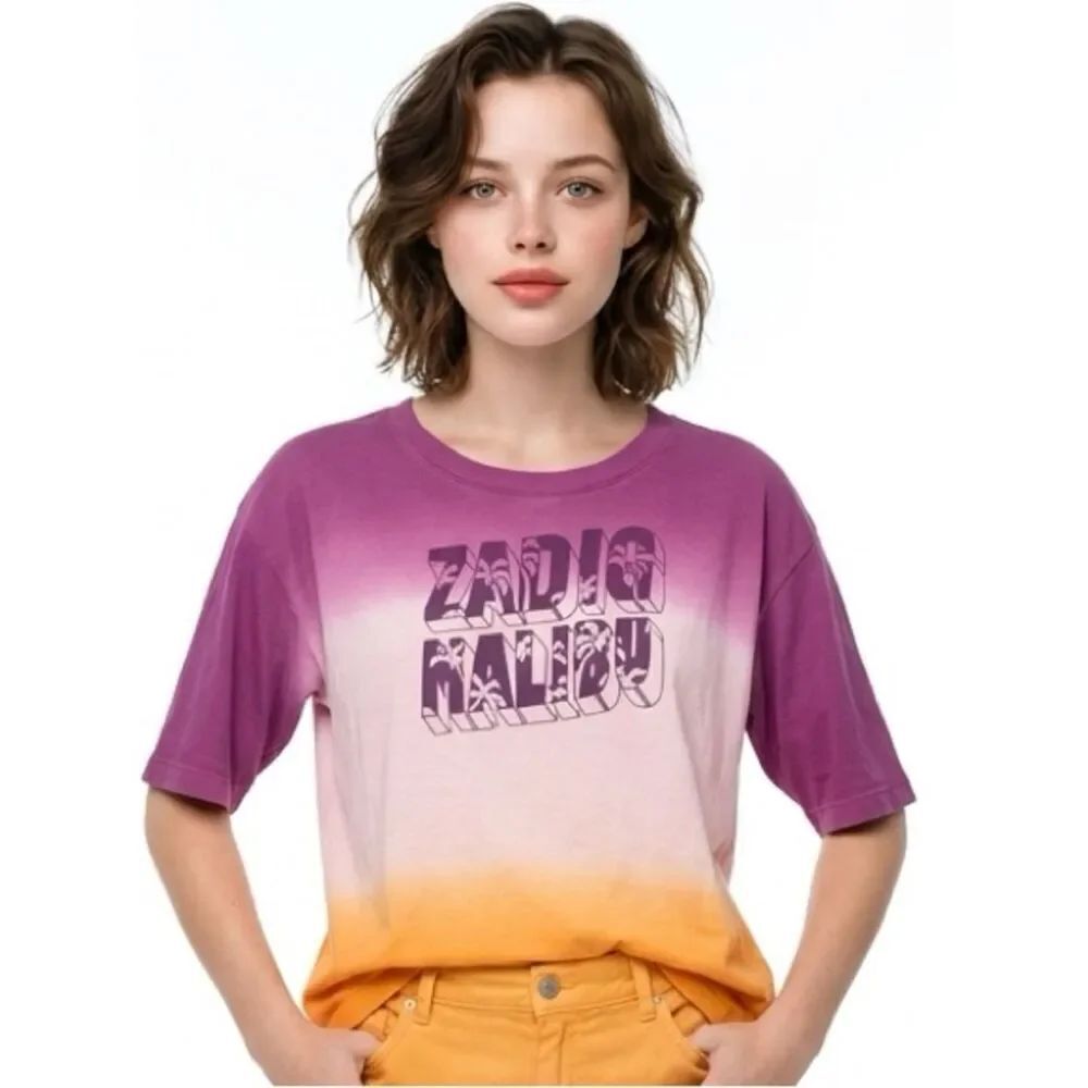 ZADIG & VOLTAIRE | Malibu Dip Dye French Terry Short Sleeve Top Women’s Size XS